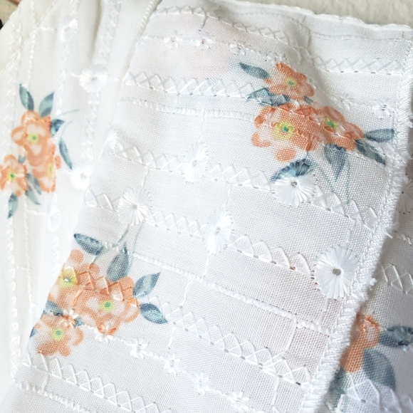 White Eyelet Embroidered Floral Flutter Sleeve Tiered Skirt Cotton Dress - Picture 12 of 16